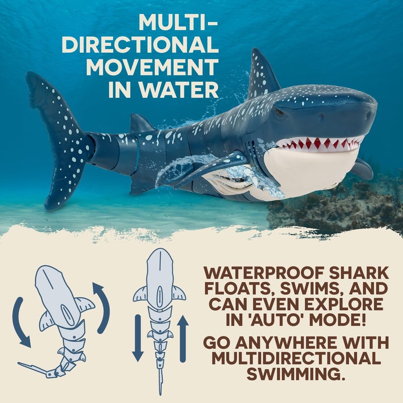 Terra - Remote Control Shark for Pool Toy – Realistic Moving RC Shark Toy for Water Play & Swimming Pools – Fun RC Pool Ocean Lake Toys for Kids – Battery-Operated Floating Toy - Image 3